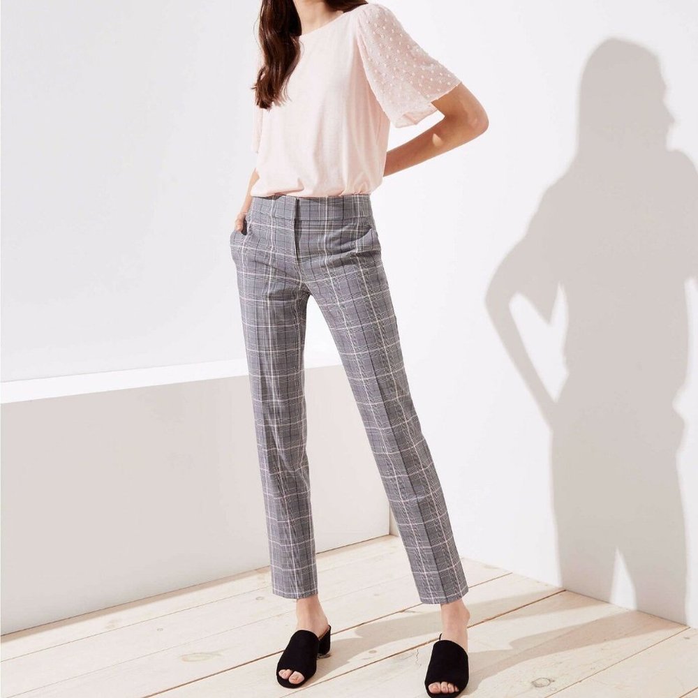 NWT Ann Taylor Loft Marisa Gray Plaid Dress Pants